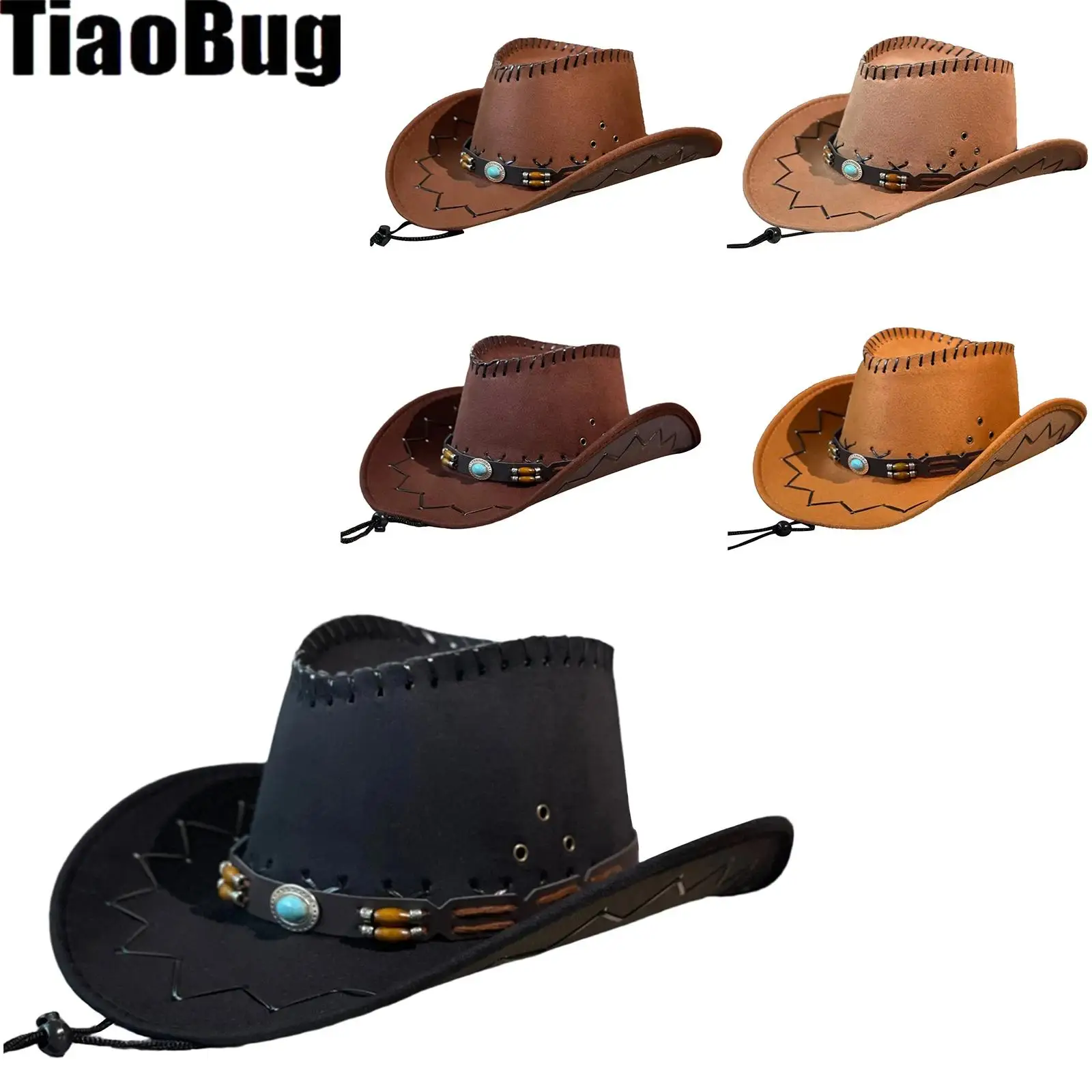 

Classic Western Cowboy Hat for Men Women Suede Fedora Hat Rolled Wide Brim Vintage Cowboy Hat