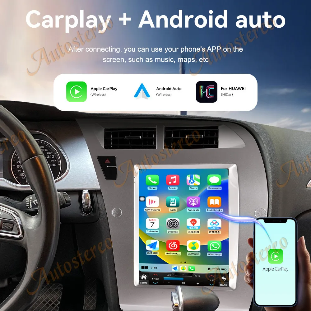 For Audi A4L 2013-2016 Carplay Android 14.0 Vertical Screen 10.4 INCH Car GPS Navigation Auto Stereo Headunit Multimedia Player