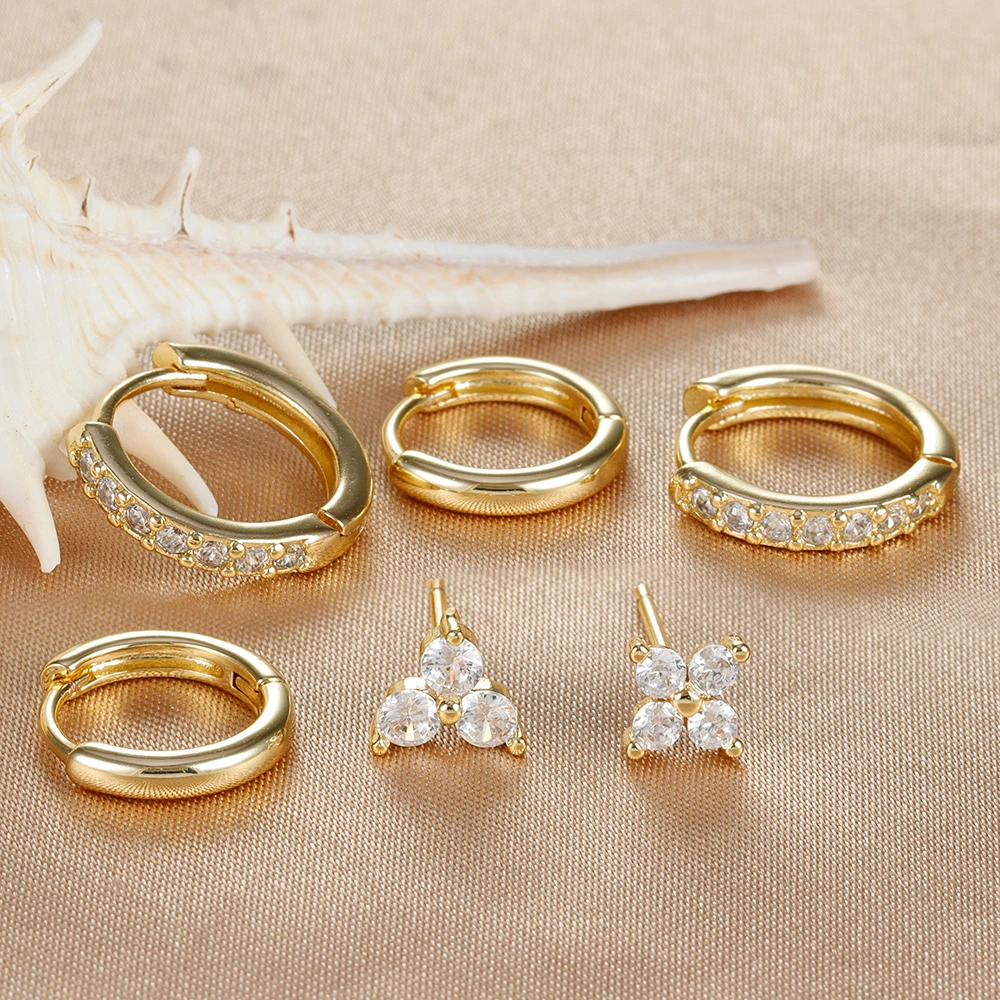 3 قطعة 14K مطلية بالذهب الفولاذ المقاوم للصدأ الذهب اللون دائرة أقراط هيبوالرجينيك داينتي هوب طقم من الحلقان للنساء مجوهرات العصرية #5