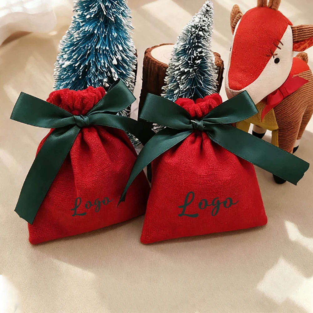 

Hot Sale Custom Logo Drawstring Cotton Packaging Pouch for Christmas Gifts Velvet Jewelry Earrings Necklace Candy Organizer Bag