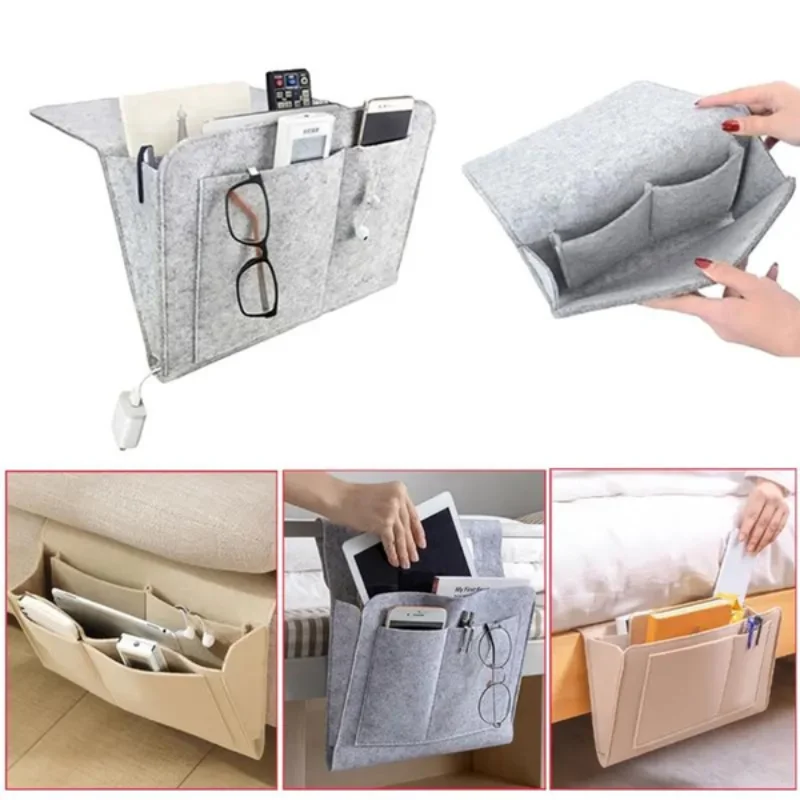 Bedside hanging storage bag Mobile phone remote control tissue storage bag Bedside book storage hanging bag household items