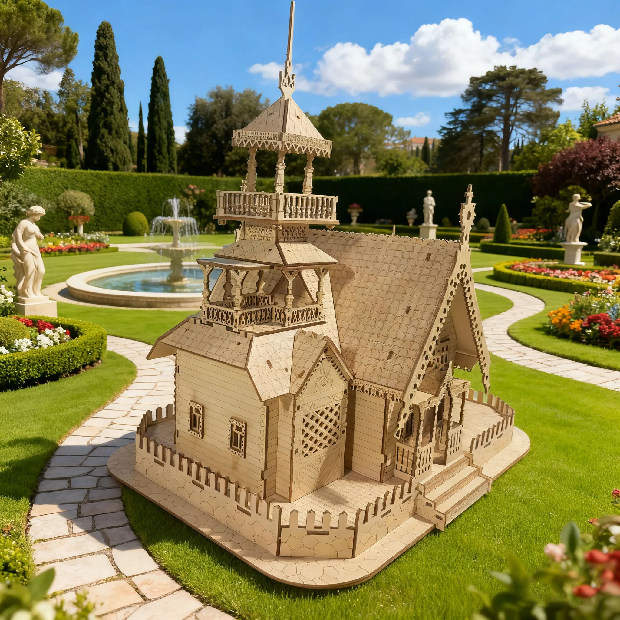 3D Wooden Puzzle: Deluxe Villa Model DIY Handcrafted Assembly Educational Hobby Enhances Manual Dexterity Suitable for Adults