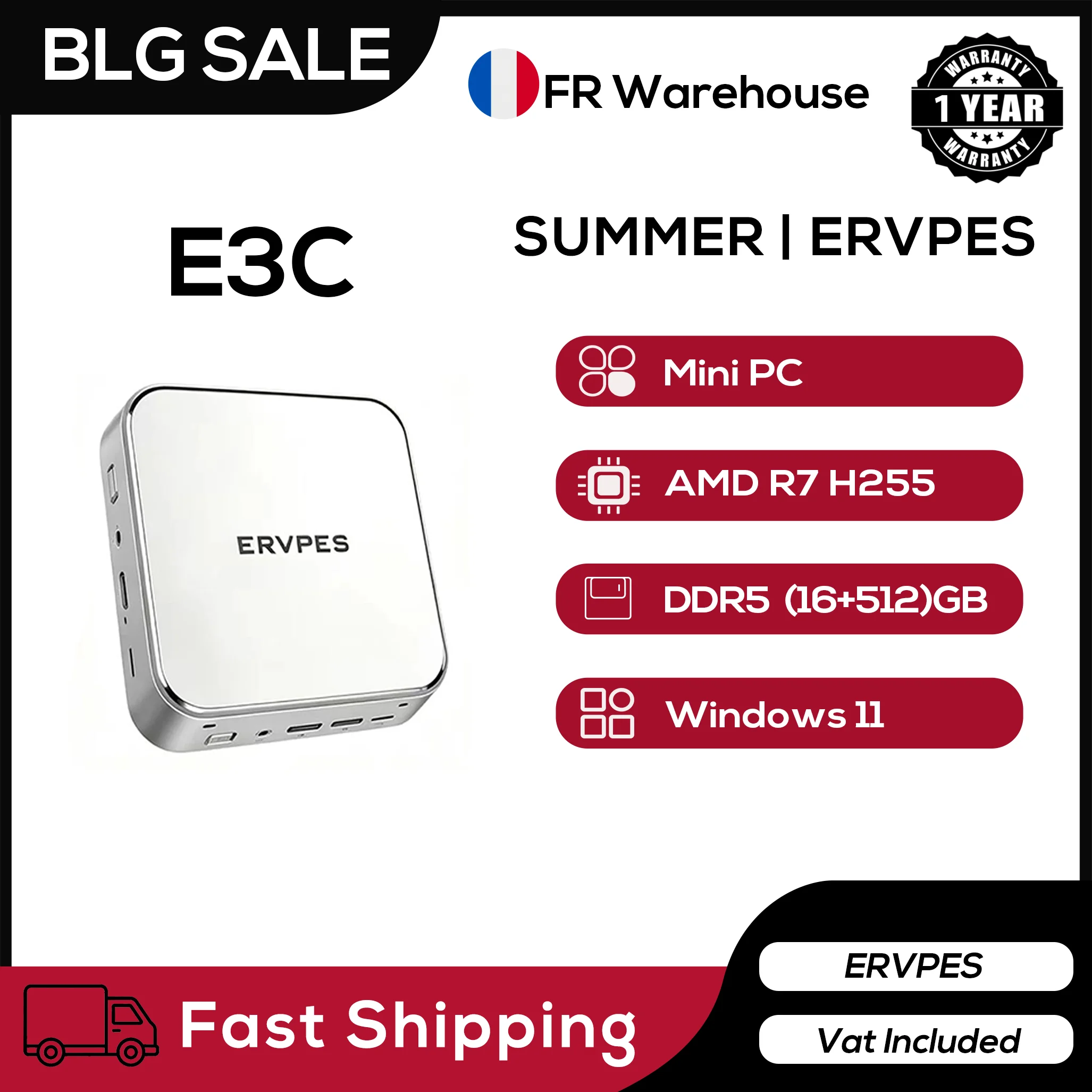 Mini PC ERVPES E3C Ryzen 7, 16GB DDR5 e Radeon 780M integrata