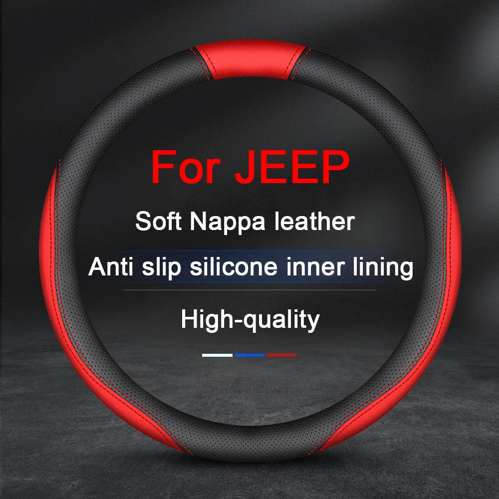 

Nappa Leather Car Steering Wheel Cover Silicone Non-slip lining For JEEP Renegade Patriot Compass Wrangler JL JK Grand Rubicon