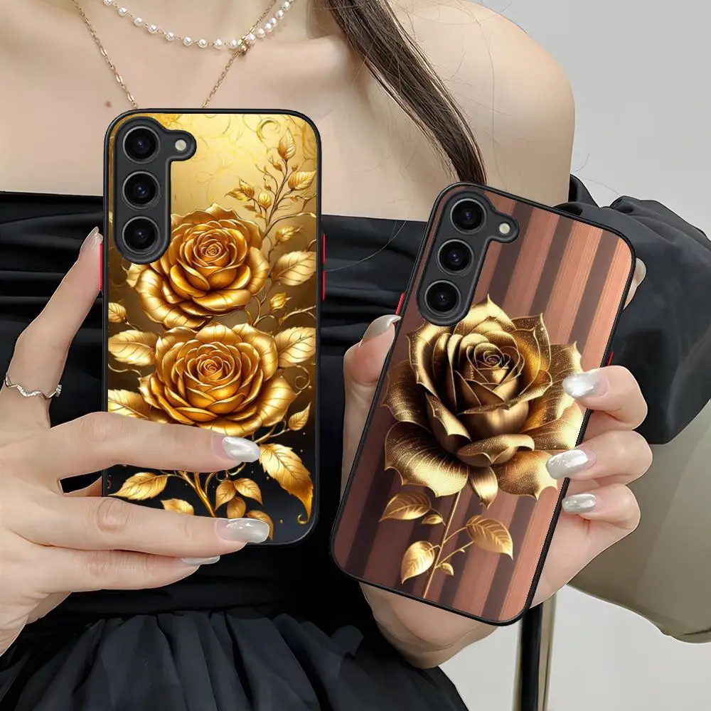 

Golden Rose Phone Case for Samsung Galaxy S26 S25 S24 S23 S22 S21 Plus FE Ultra Skin Feel Shockproof Cover