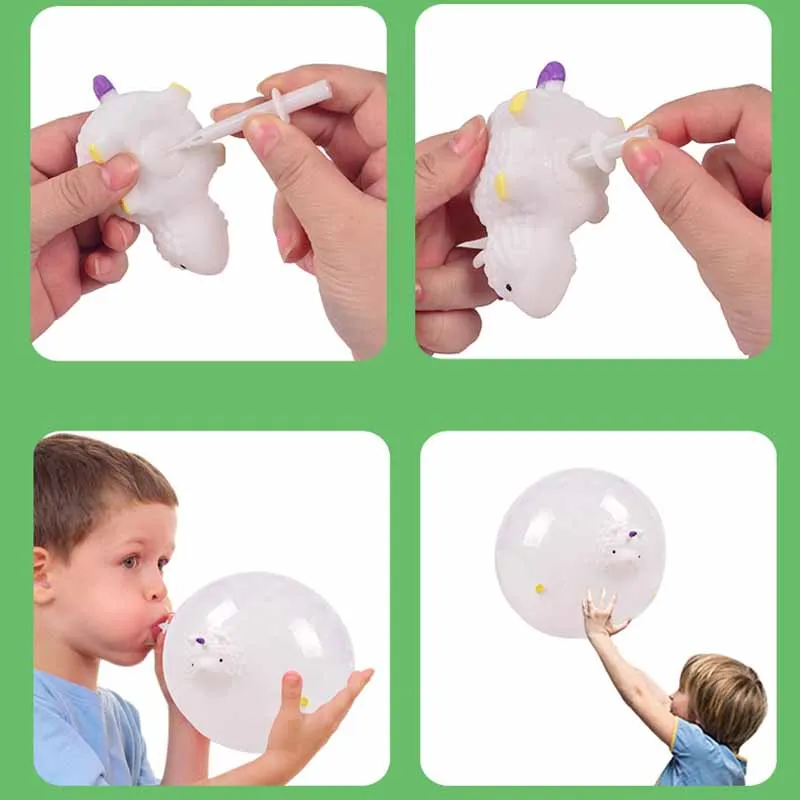 Bola inflable de animales para aliviar el estrés para niños, juguete de bola de Bobble de un cuerno de oveja, TPR soplable, 2 piezas, novedad