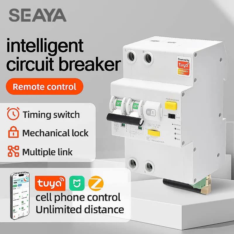 

SEAYA Tuya WiFi Din Rail Smart Switch Smart Circuit Breaker Remote Control Automatic Voltage Protection Temperature Acquisition