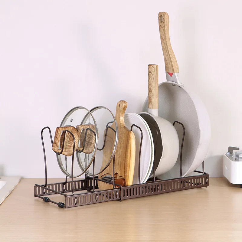 Pots Rack Organizer For Kitchen Drawer Cabinets ,Expandable Pot and Pan Lid Organizer Holder Cutting Board Cookware Organizer