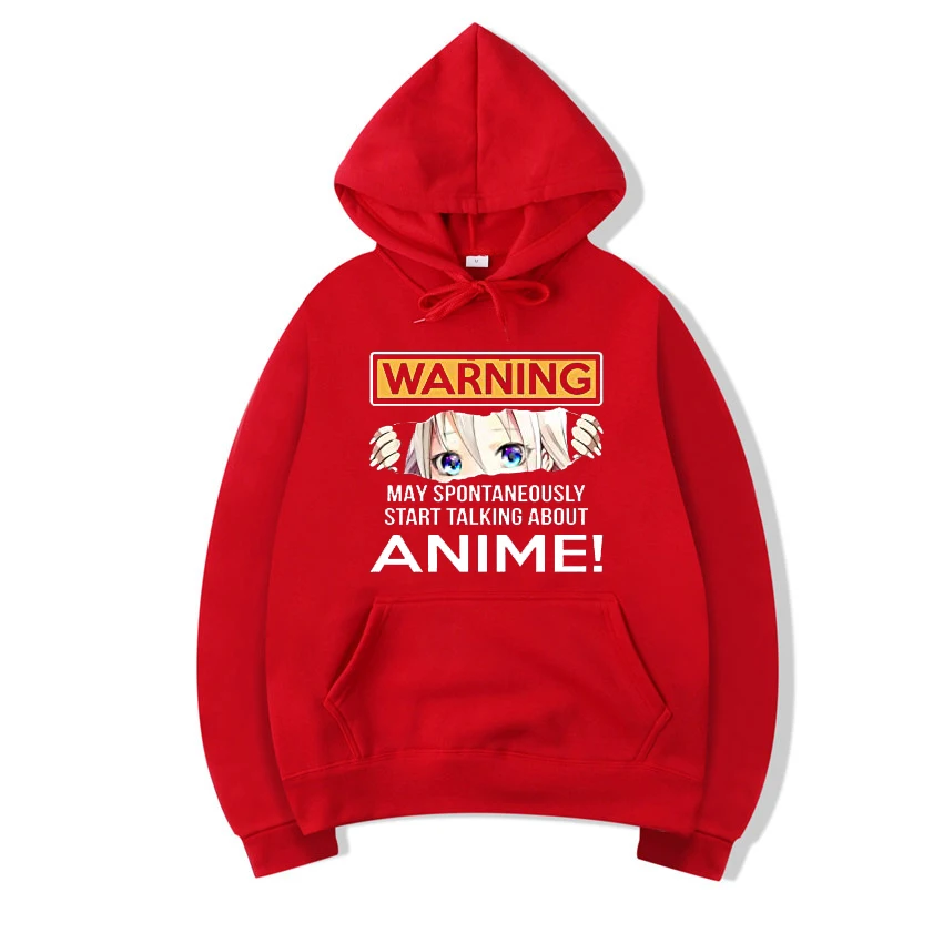 Warning May Spontaneously Talk about Anime Funny Manga Girl Pullover Hoodie Anime-Lover Hooded Sweatshirts Harajuku Sweater Tees