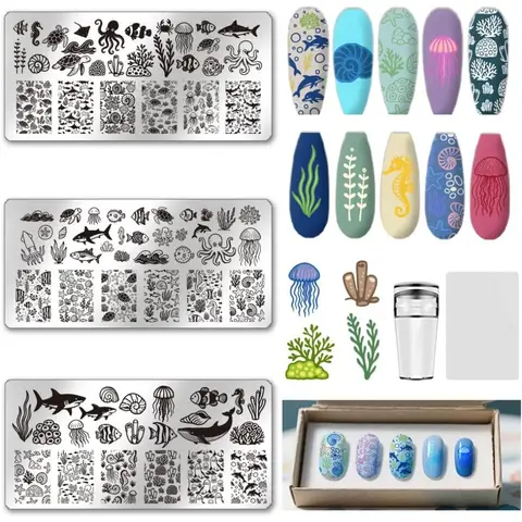 Plastic Nail Art Image Templates with Seal Stamp & Scraper with Stainless Steel DIY Nail Art Templates Template Tool