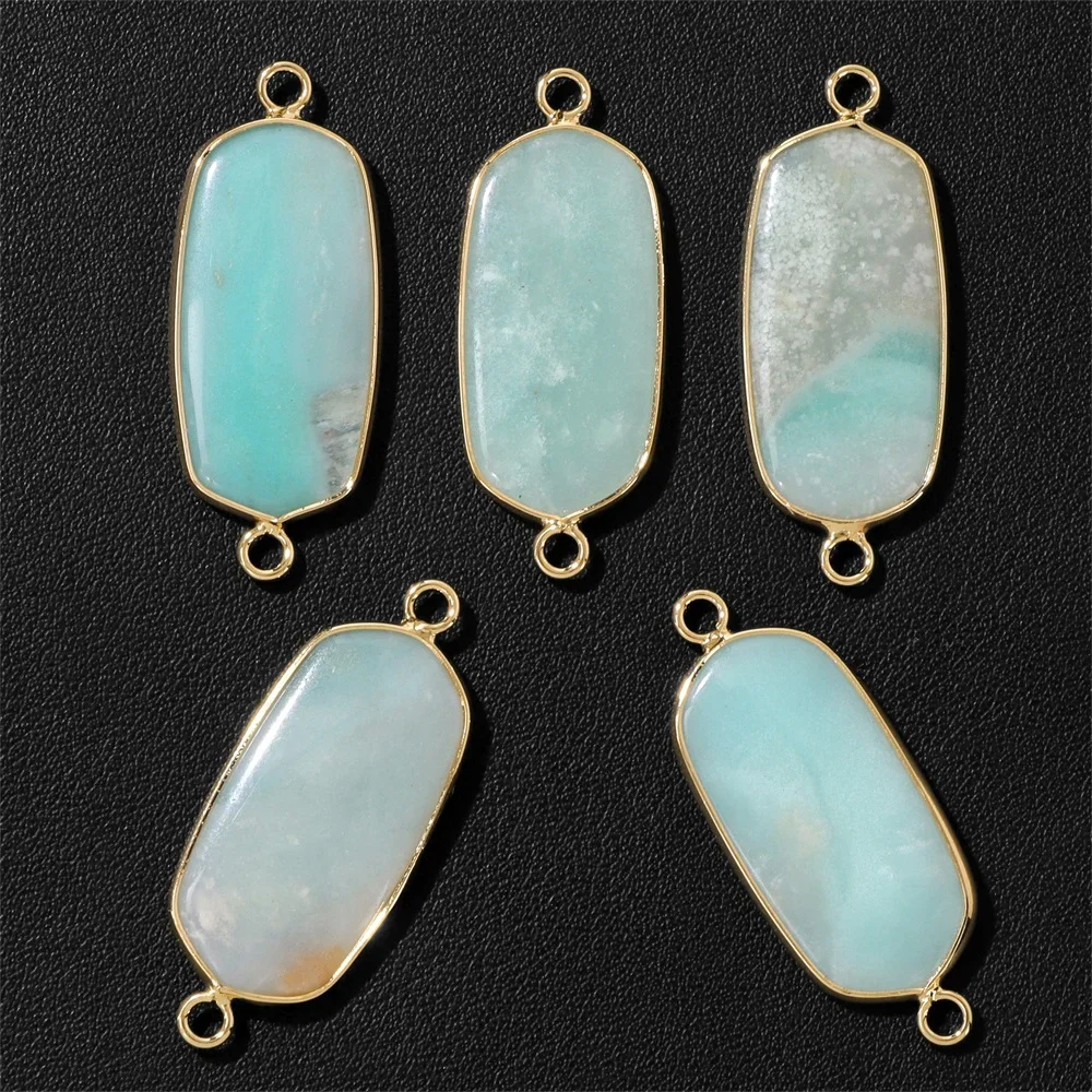 1PC Double Bail Long Oval Stone Charm 16x30mm, Natural Gem Pendant, Handmade DIY Necklace Jewelry Making Connector Parts