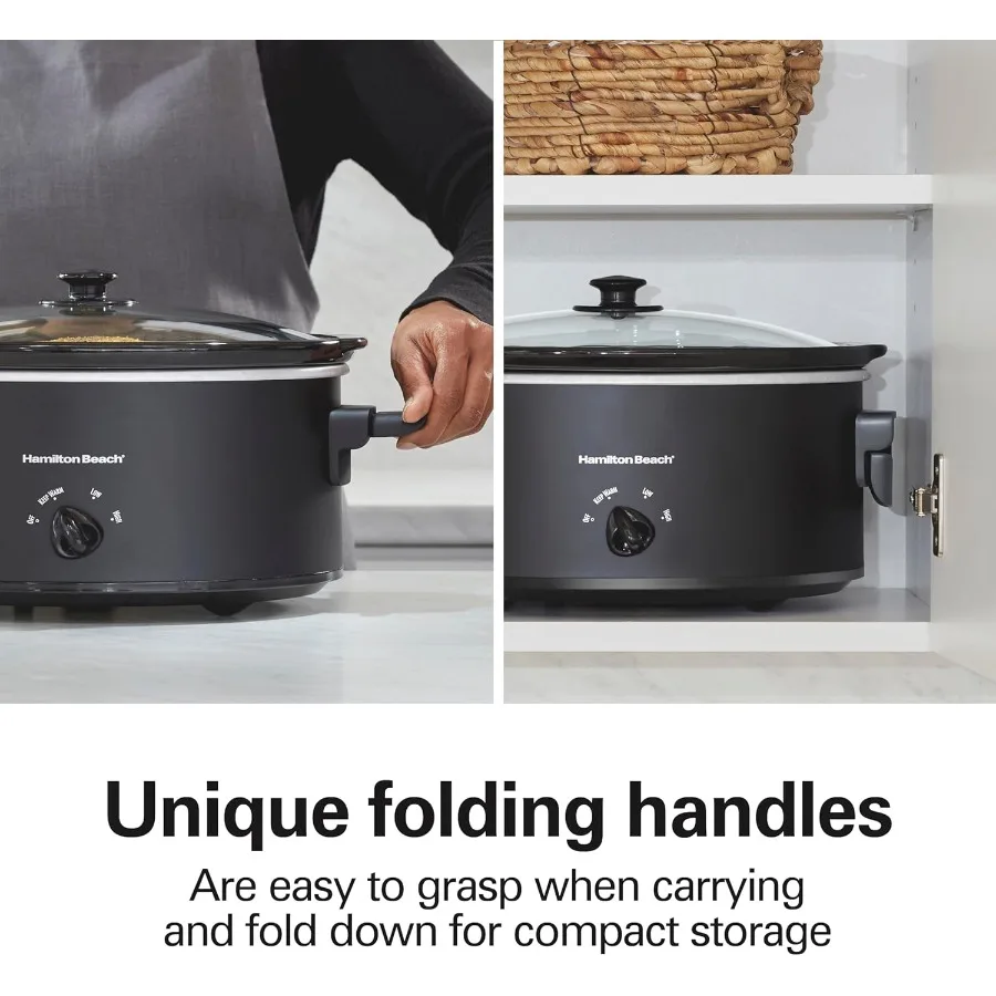 طباخ بطيء سعة 7 لتر مع مقابض قابلة للطي موفرة للمساحة للطهي المنزلي الفعال 3 إعدادات للحرارة لإعداد الوجبات متعددة الاستخدامات #2