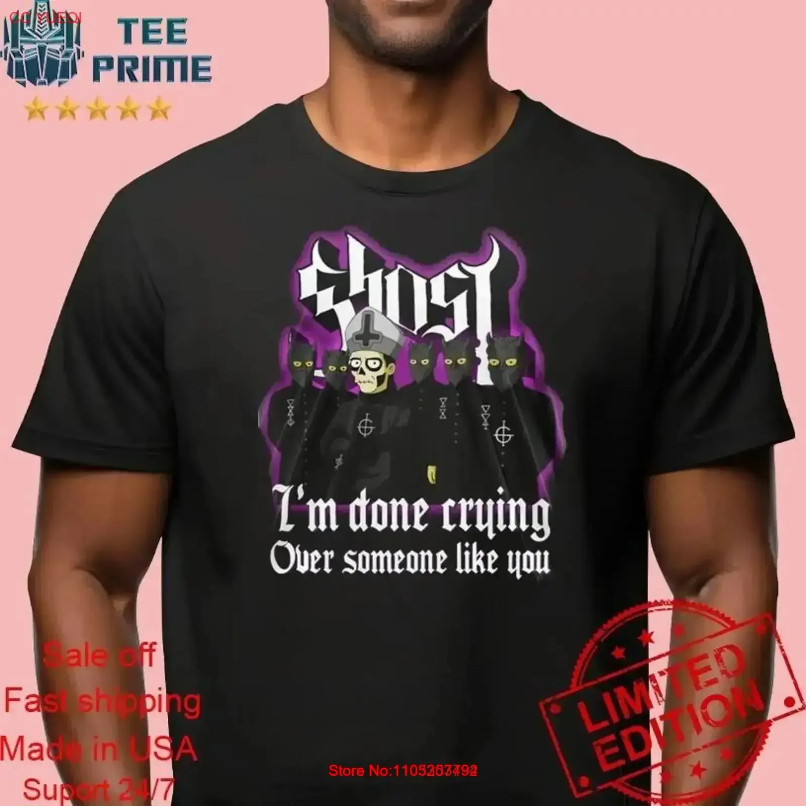 Original Ghost Band LACHRYMA Limited Edition T-Shirt im Vintage-Stil, gewaschenes Soft-Top für den Alltag, modisch, stilvoll, im Vintage-Stil, gewaschen