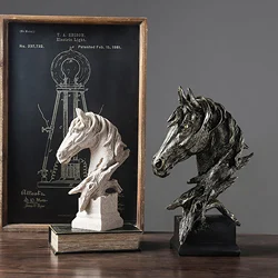 Giant Horse Head Statue Ornament Retro Style Vintage Animal Figurine Antique Type Home Decorative Resin Artwork Archaistic Decor