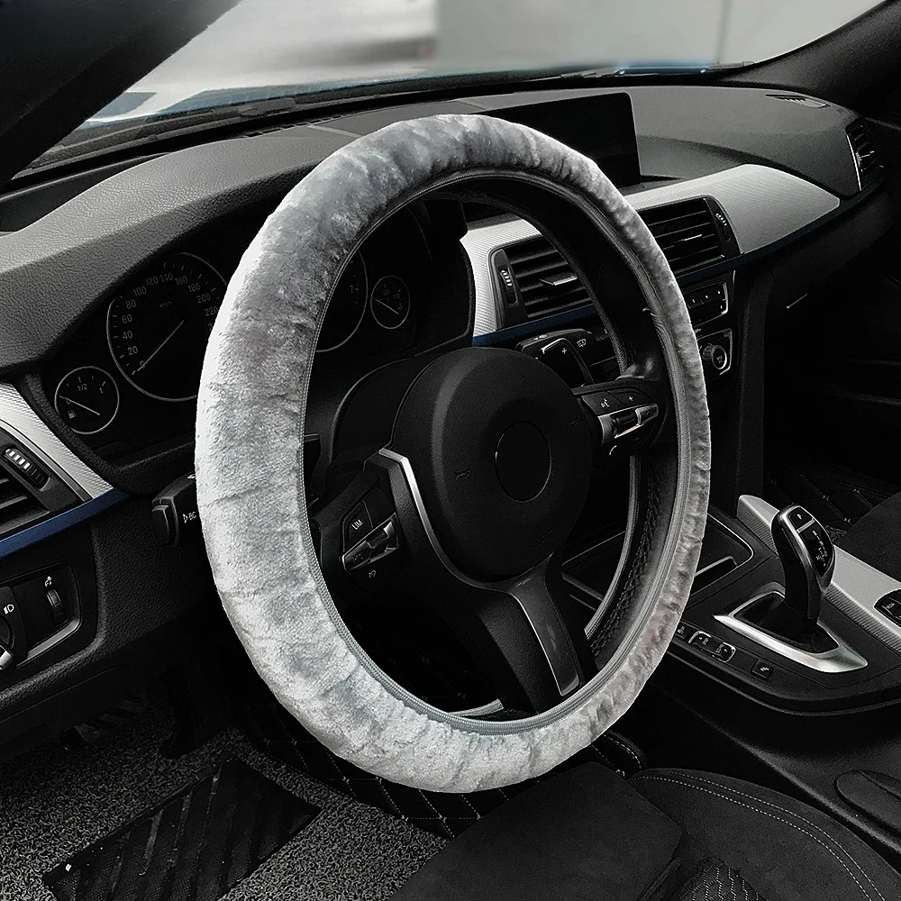 Capa protetora de volante de carro de pele curta macia premium de alta densidade quente de pelúcia inverno capa protetora de volante 38cm acessórios