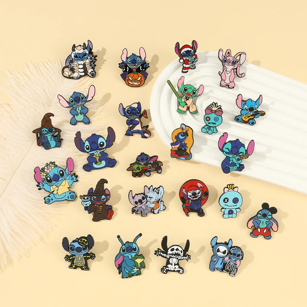 Disney Stitch Cartoon Metal Enamel Pins Movies Icons Badge Brooch Cute Metal Denim Shirt Lapel Pin Jewelry Accessories Gifts