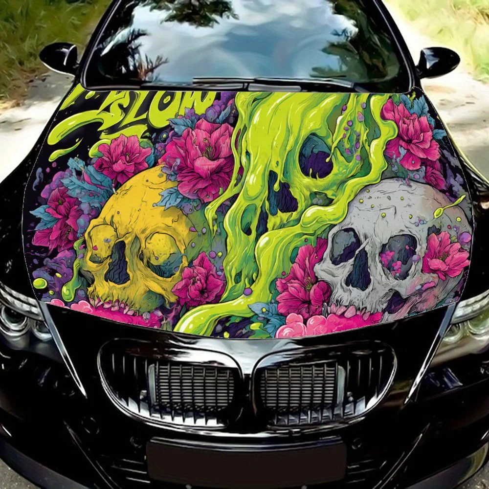 

Череп с розовым дымом, наклейка на капот автомобиля, самоклеящаяся водонепроницаемая наклейка на капот автомобиля из ПВХ, устойчивая к царапинам наклейка для украшения автомобиля Pro