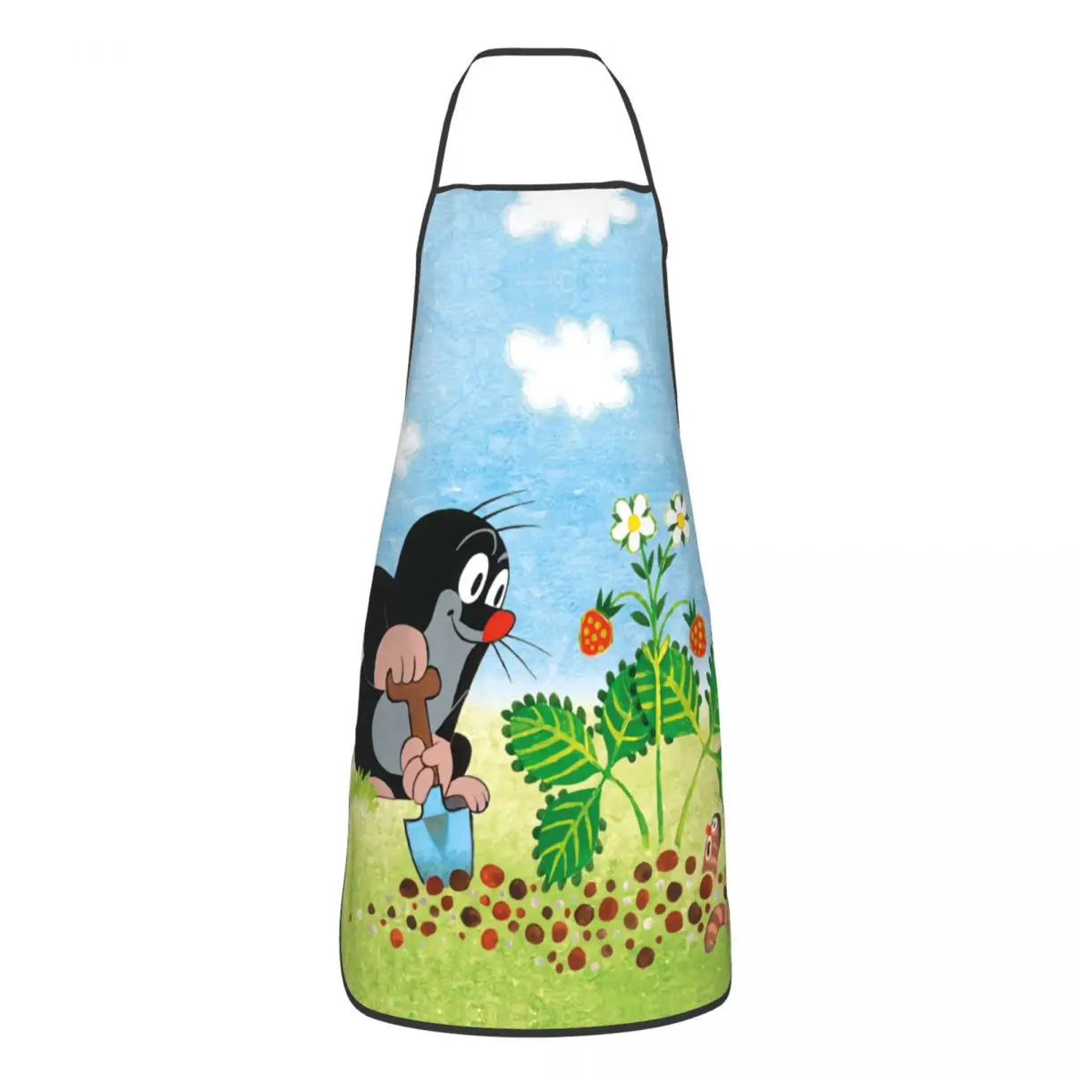 Unisex Cute Mole Digging Apron Adult Women Men Chef Tablier Cuisine for Kitchen Cooking Cartoon Krtek Little Maulwurf Gardening