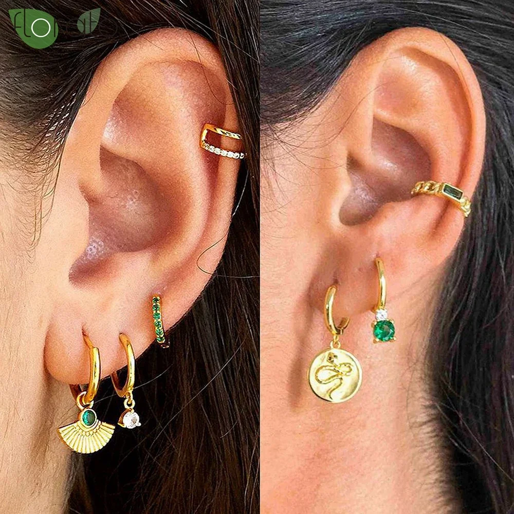 925 Sterling Silver Needle Elegant Green Zircon Hoop Earrings for Women Fashion Heart Pendant Earrings Wedding Luxury Jewelry