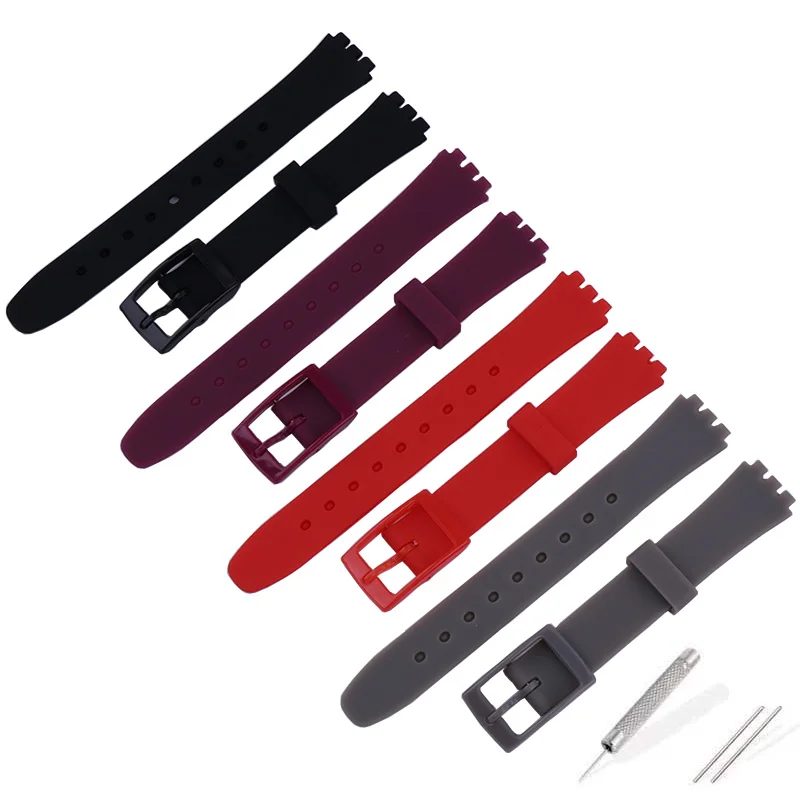 

12mm men's silicone watch band accessories compatible for swatch short fashion watch strap women's rubber bracelet belt buckle