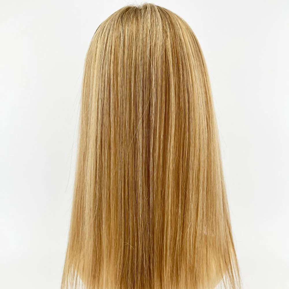 9x14cm 16inch Highlight Blonde Human Hair Cloure Silk Base Topper with Clips in Virgin European Human Hair Toupee