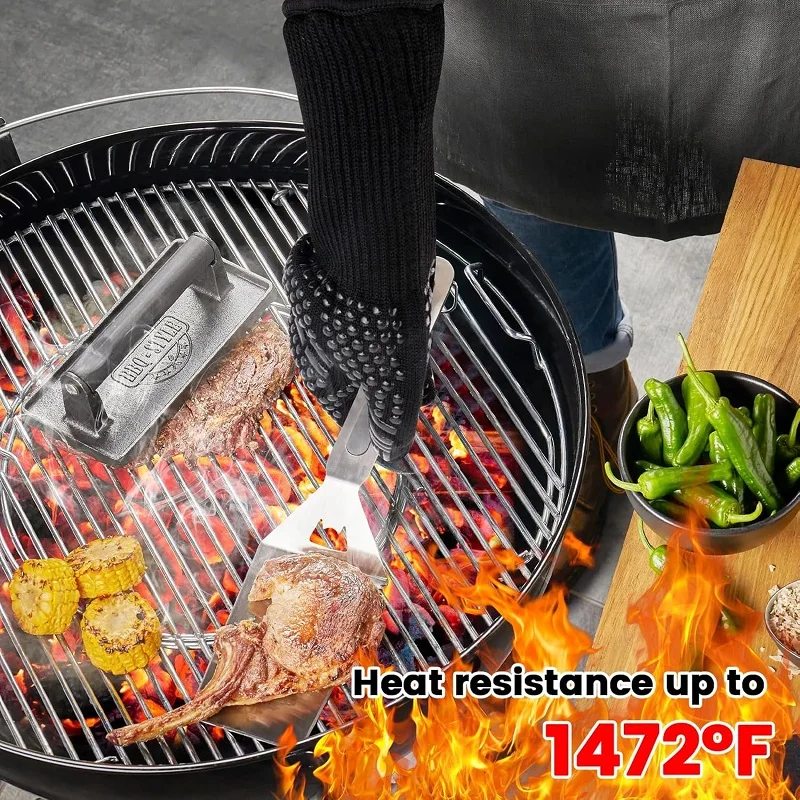 Guanti da barbecue Guanti da fuoco antiscivolo ignifughi Guanti da forno in silicone resistenti al calore Guanti da cucina per la cottura del barbecue
