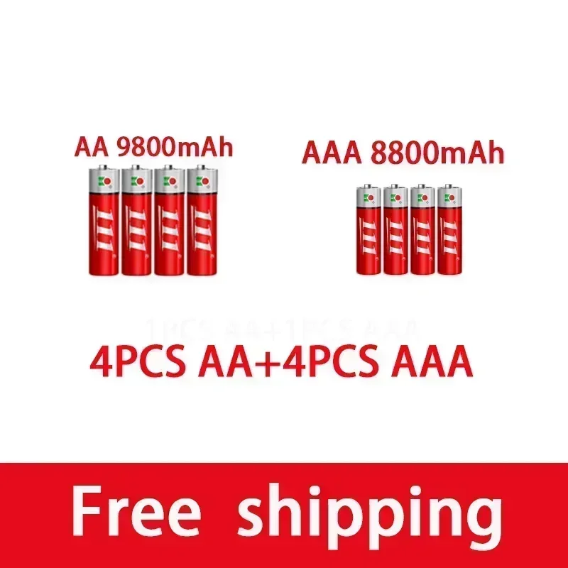 AAA + AA isi ulang AA 1.5V 9800 mah-1.5 V AAA 8800mah baterai alkaline senter jam mainan MP3 player, pengiriman gratis