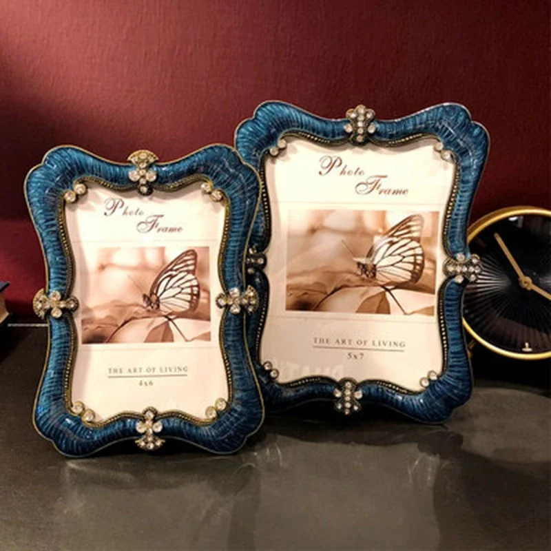 Nordic 4/6/7/8inches Metal Pictures Frame, bluePhotocard Holder for room Tabletop Decoration, Photos Frame for Album,