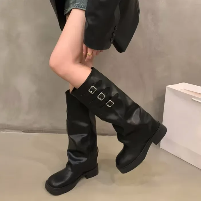 Brown Retro Pile Mid Length Boots Fashionable Ladies Knight Shoes Western Cowboy Bootes Masquerade Party Cosplay Boot 2026