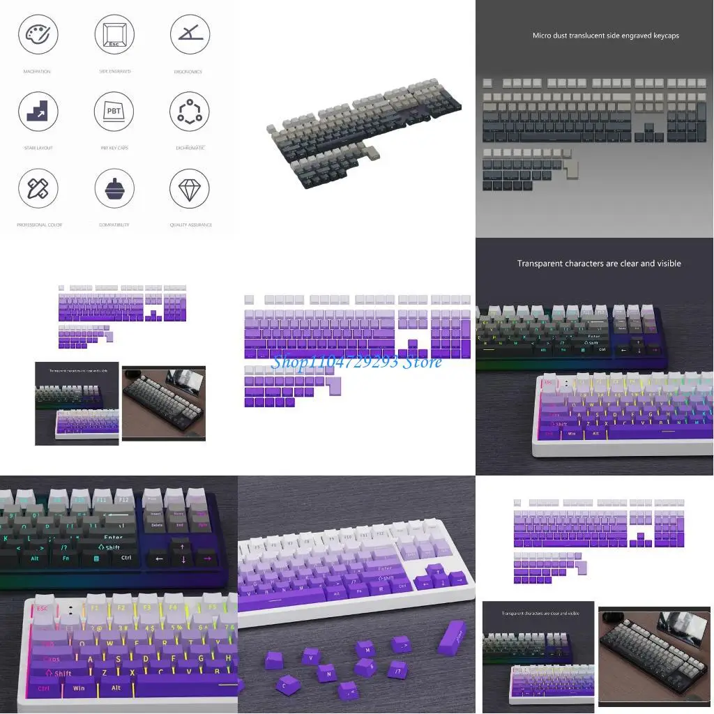 

Y2GD 136 Gaming Keycaps ABS Side Printed Keycap OEM Profile Gradients Backlit Cap for Mechanical Keyboard Switches