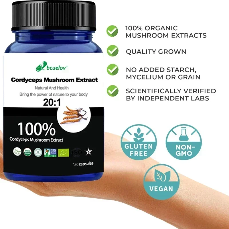 Natural 100% Cordyceps 680 mg Supplement - For Vitality, Energy Supplement, Non-GMO 120 Capsules