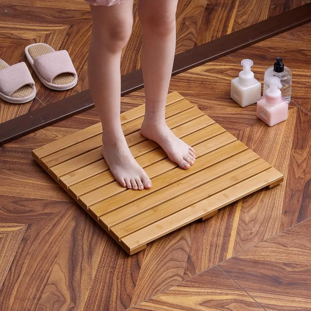 

Bamboo Bath Mat for Shower with Non-Slip Rubber,Bathtub Mat,Floor Mat,Shower Mat for Indoor,Outdoor,Spa, Sauna, Pool (Natural