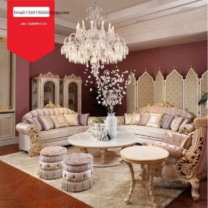 

Custom luxury European sofa combination palace full solid wood carving tea table living room villa furniture