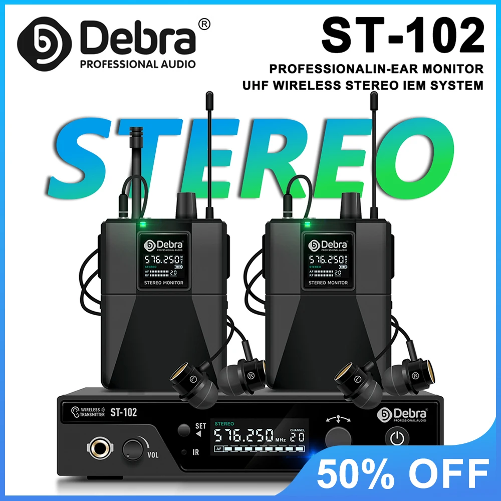 

Debra ST-102 Professional Stereo Wireless In-Ear Monitor System, UHF with Bluetooth 5.0, for Stage, Drummer, Recording Studio