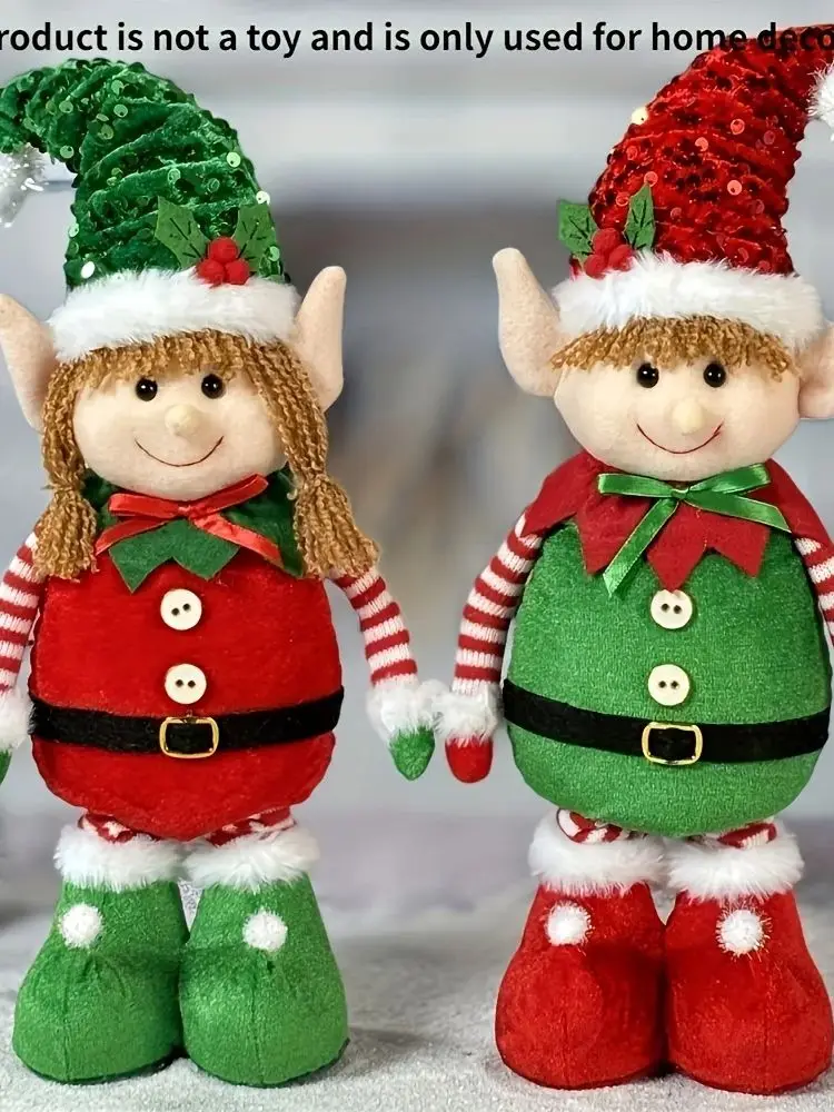 1/2 Stück klassische dehnbare Elfenfigur, festlicher Wandbehang aus Polyester, Unisex-Weihnachtsfeier-Dekoration, kein Laser, keine Feder, Hol – Detail 9