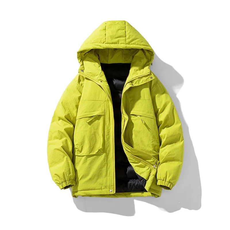 

Winter Men's Hooded Solid Color Coat Loose and Thick Down Cotton-padded Jacket for Teenagers Casual Mountaineering Down Jacket