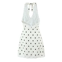 YENKYE Lace Spliced Polka Dot Halter Dress Women Elegant A-line Mini Sexy Backless Dresses Summer Robe 2025 - Image 3
