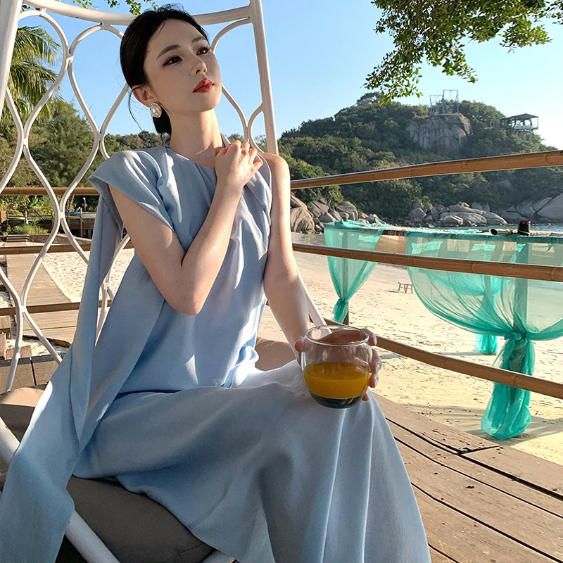 French Style Backless Vacation Beach Maxi Dress with Design Sense
