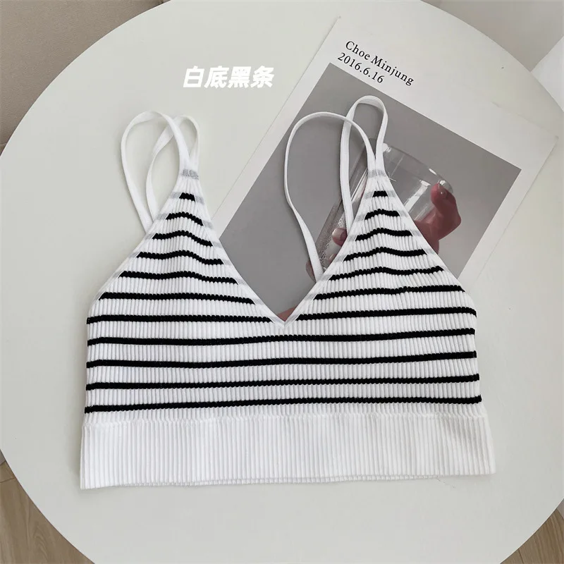 Soutien-gorge Push Up en coton à rayures pour femmes, lingerie sexy, haut de sport féminin, haut d\'été en plein air, à la mode