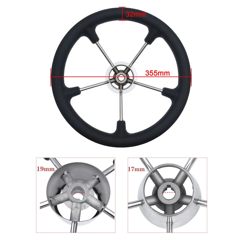 13.5 Inch Boat Steering Wheel Boat Accessories Marine 5 Spoke Destroyer Steering Wheel with Black Foam Grip and Knob