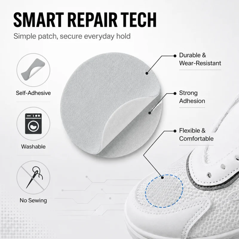 Self-Adhesive Gray Shoe Repair Patches, Anti-Wear Sneaker Heel Protector Stickers, Flexible Fabric Shoe Hole Repair Patches