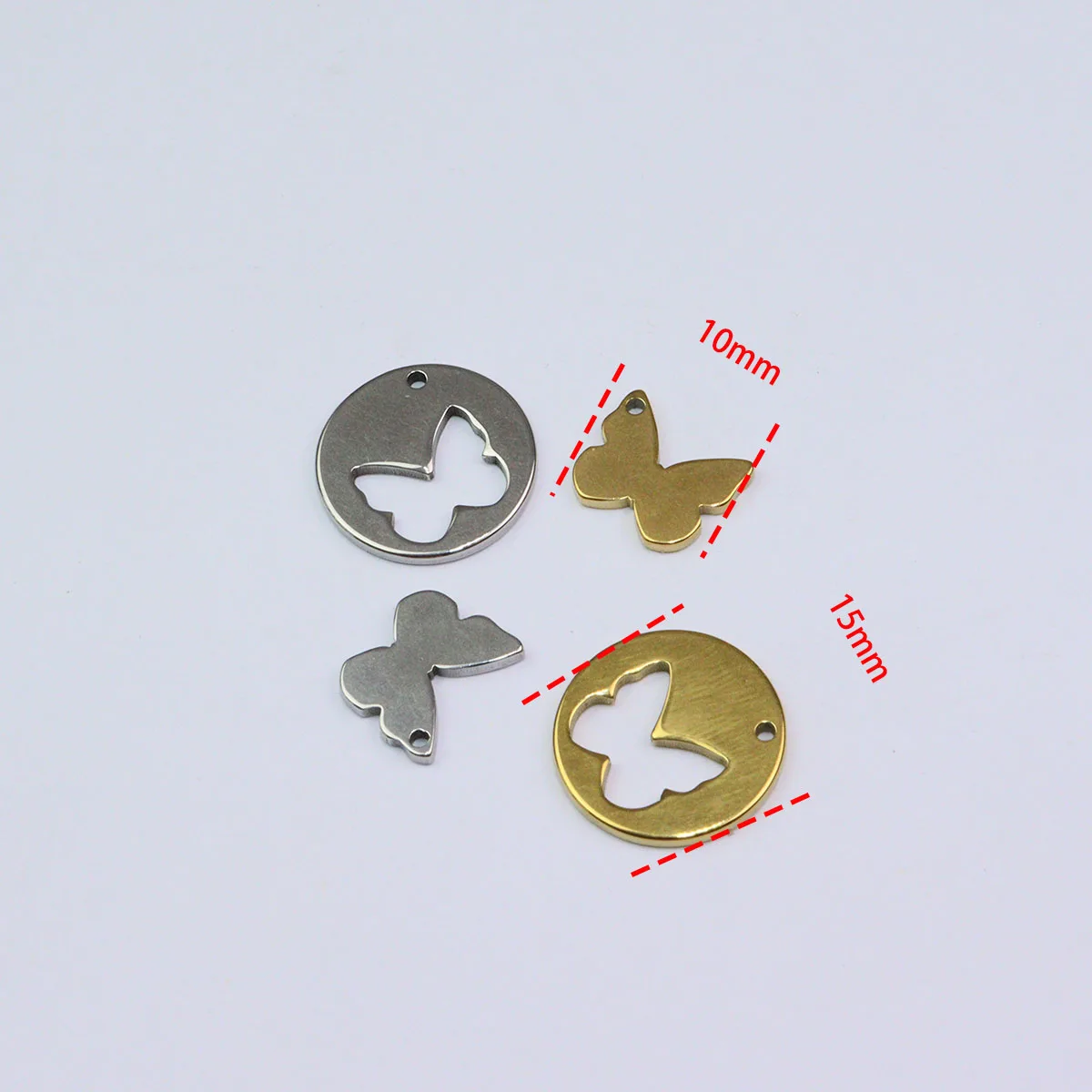 5Sets/10pcs  Wholesale Stainless Steel Butterfly Charms DIY Love Friends Mom Bracelets Vacuum Plated Colorless