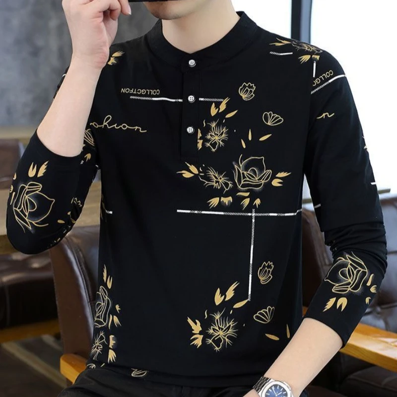 Men’s Long Sleeve Polo Shirt Stand Collar Fashion Casual Top Soft Breathable Tee for Spring Autumn Daily Wear New Arrival
