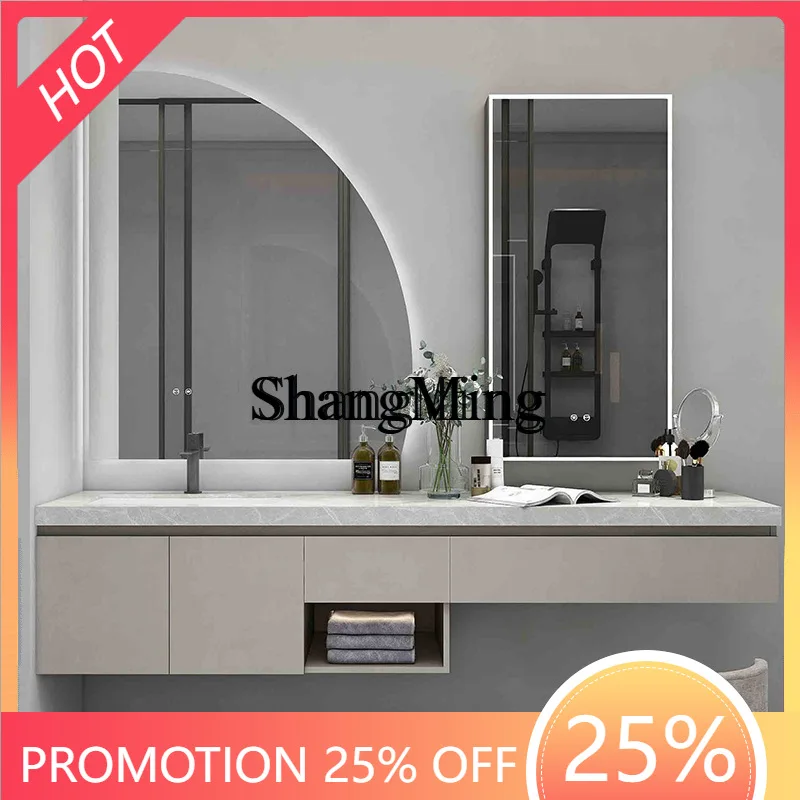 

FG Cream Style Vanity Cabinet Makeup Bathroom Slab Countertop Combination Wash Basin Moisture-Proof Mirror Cabinet