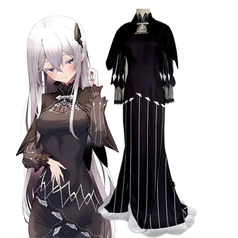 

Re Life In A Different World From Zero Косплей Костюм Echidna Женское Черное длинное платье Ципао Хэллоуин Косплей Cheongsam с париком