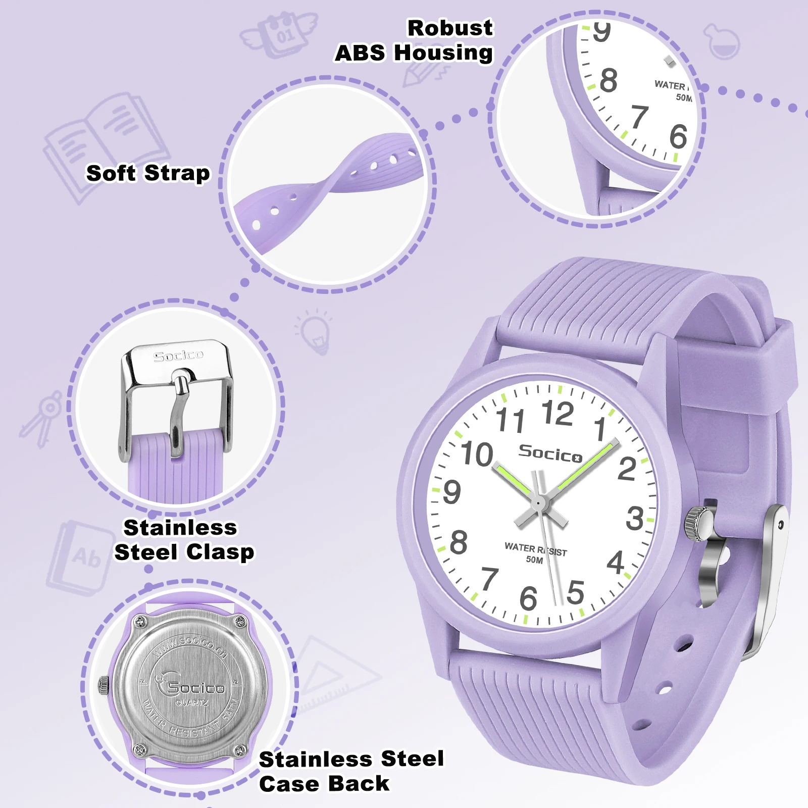 SOCICO Kids  Watch Fashion Quartz Boys and Girls Silicone Strap Students Wrist Watch Student Clock Gift