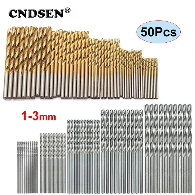 1-3mm Mini Twist Drill Set Titanium Plated Straight Shank Twist Drill Tool Accessories High Quality 50Pcs