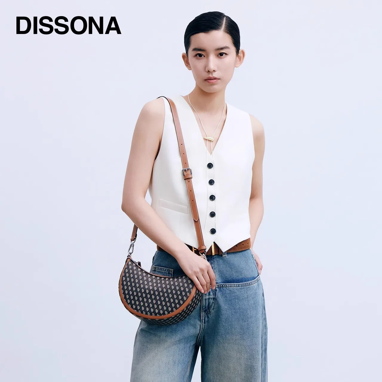 DISSONA 2025 Crescent Moon Bag New Lucky Pouch Crescent Moon Shoulder Bag Crossbody Vintage Print Handbag Moon Bag