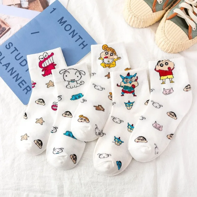 

Anime Cartoon Crayon Shin-chan Socks Pure Cotton White Mid-Length Socks Couple Style Ins Cute Girl Birthday Gift for Girlfriend