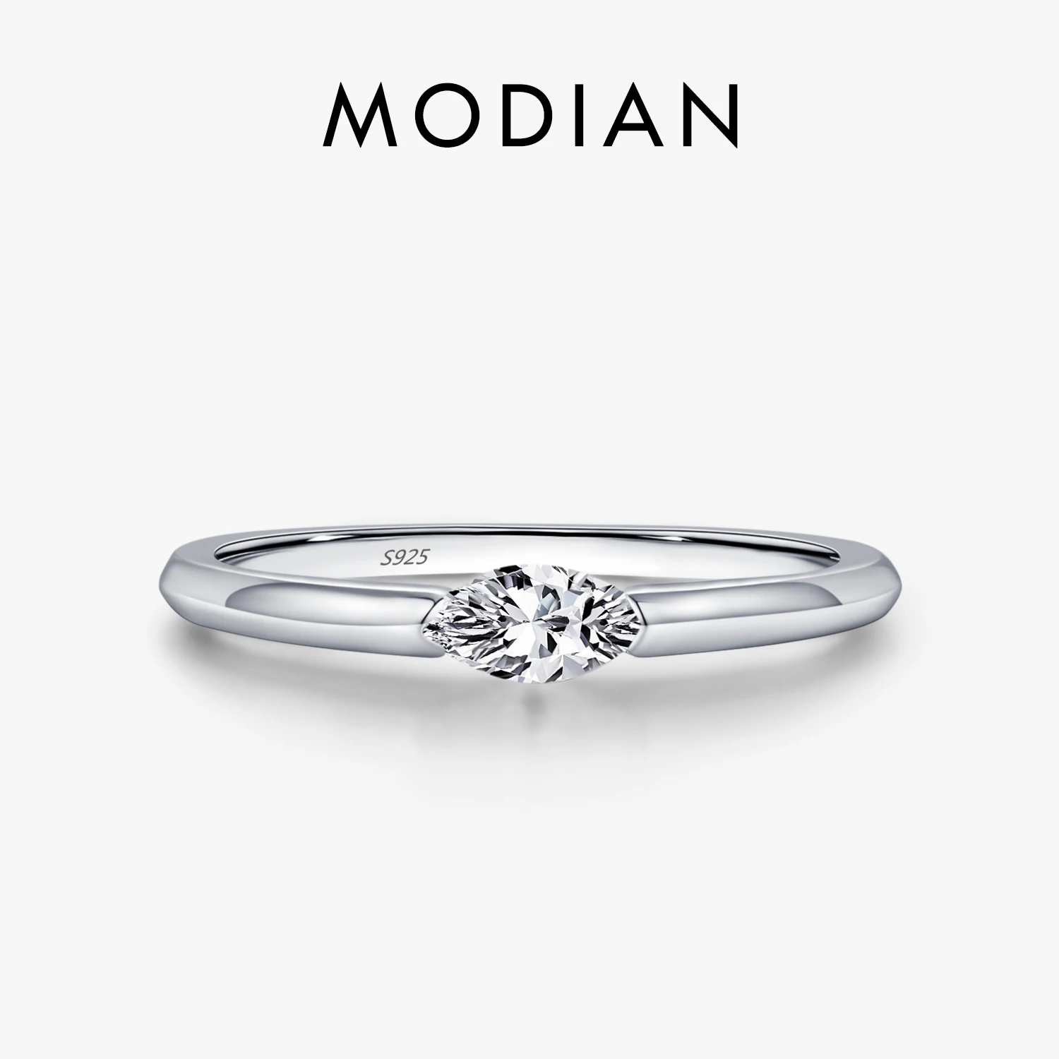 MODIAN 925 Sterling Silver Simple Marquise Cut Clear CZ Rings For Women Simulated Diamond Wedding Engagement Band Fine Jewelry